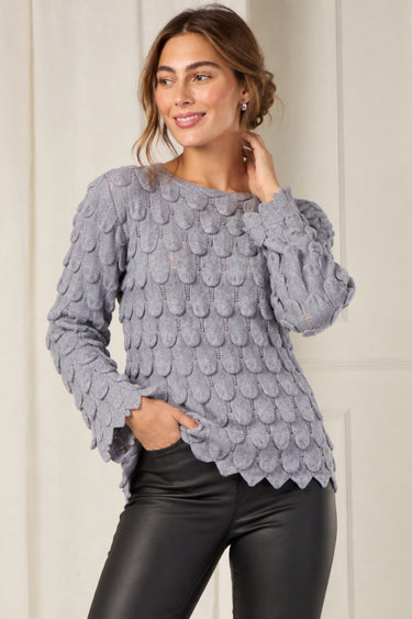 Grey Scallop Textured Knit Jumper