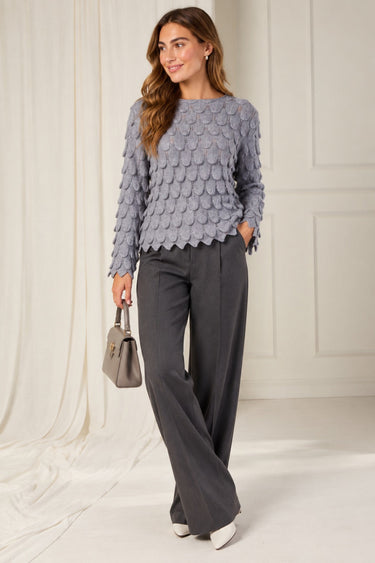 Grey Scallop Textured Knit Jumper