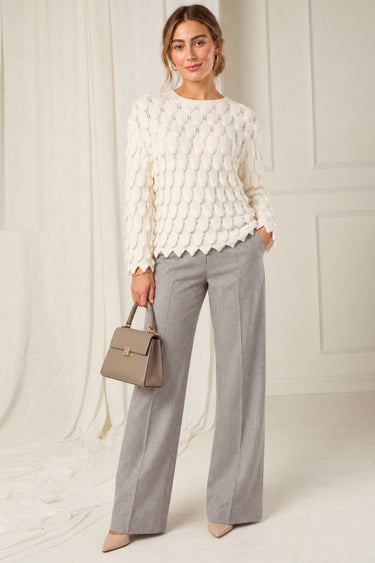 Cream Scallop Textured Knit Jumper