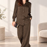 Love Sunshine Khaki Satin Cowl Neck Shirt & Wide Leg Trouser Co-ord Set Co ord sets LS-5002 LS-5002&9057 LS-9057
