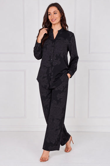 Love Sunshine Black Tonal Rose Print Shirt and Trousers Co-Ord Co ord sets LS-2522&9057 LS-9057