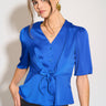 Love Sunshine Royal Blue Short Sleeve Knotted Crepe Satin Top LS-2151 Satin Top Short Sleeve