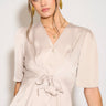 Love Sunshine Beige Short Sleeve Knotted Crepe Satin Top LS-2151 Satin Top Short Sleeve