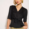 Love Sunshine Black Short Sleeve Knotted Crepe Satin Top LS-2151 Satin Top Short Sleeve