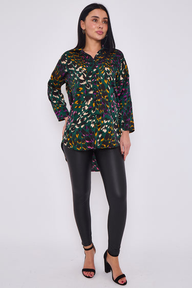 Emerald Leopard Print Satin Oversized Shirt