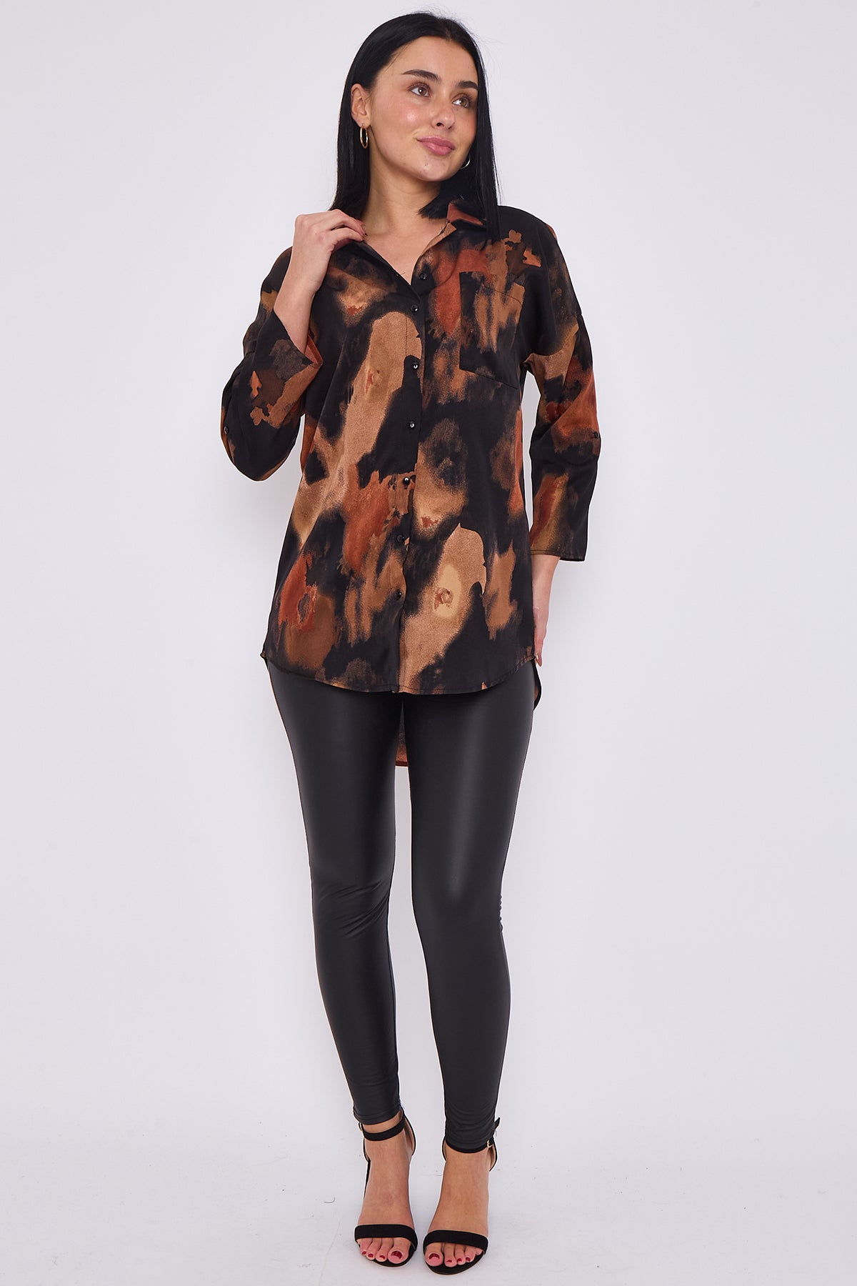 Rust and Black Brushstroke Print Oversized Shirt