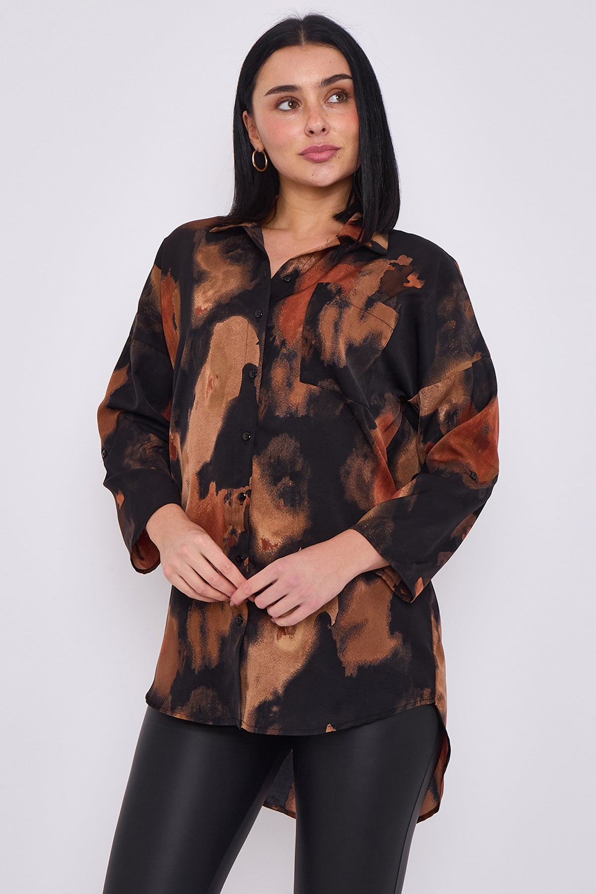 Rust and Black Brushstroke Print Oversized Shirt