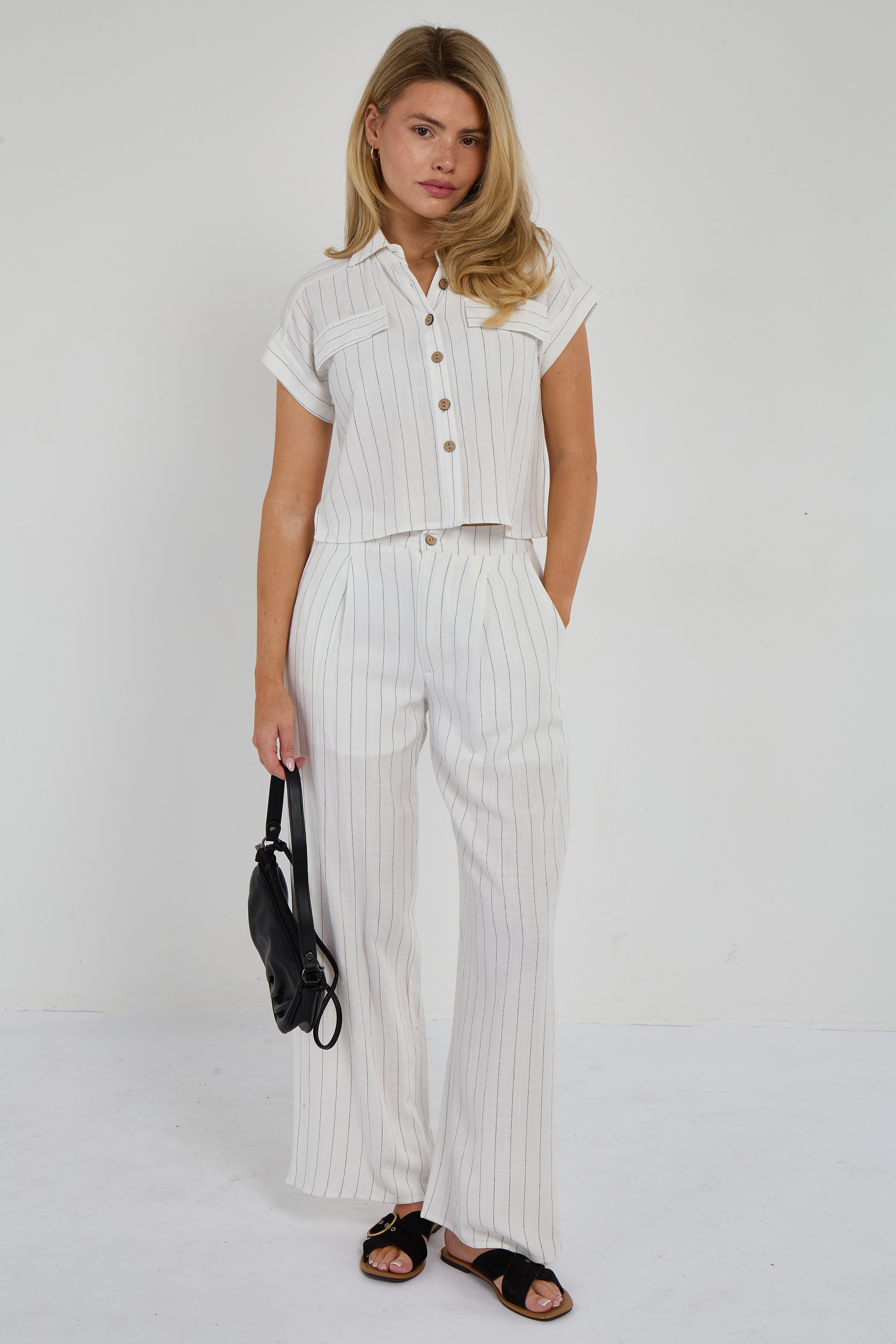 White Pinstripe Linen Shirt and Trousers set