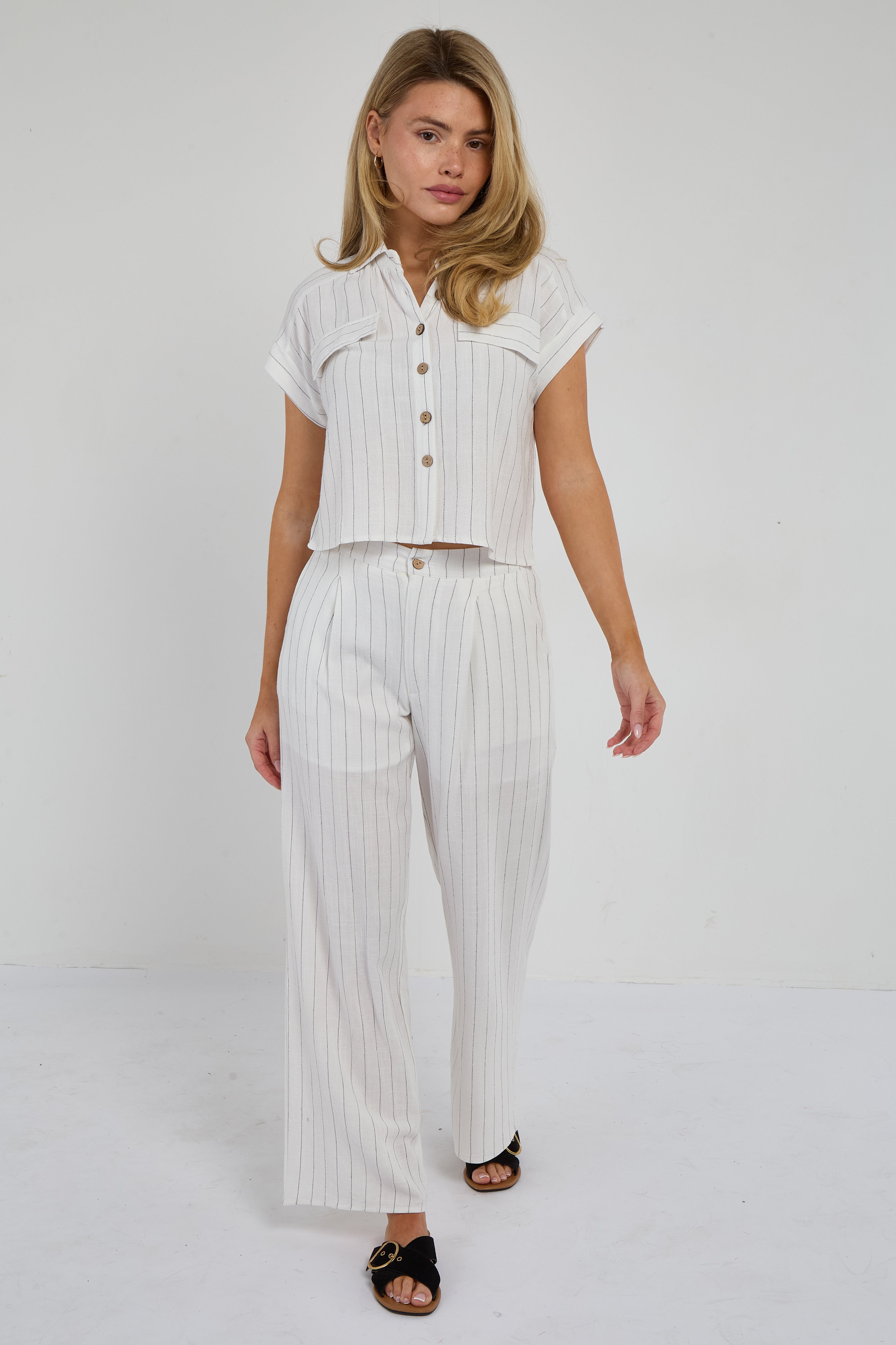 White Pinstripe Linen Shirt and Trousers set