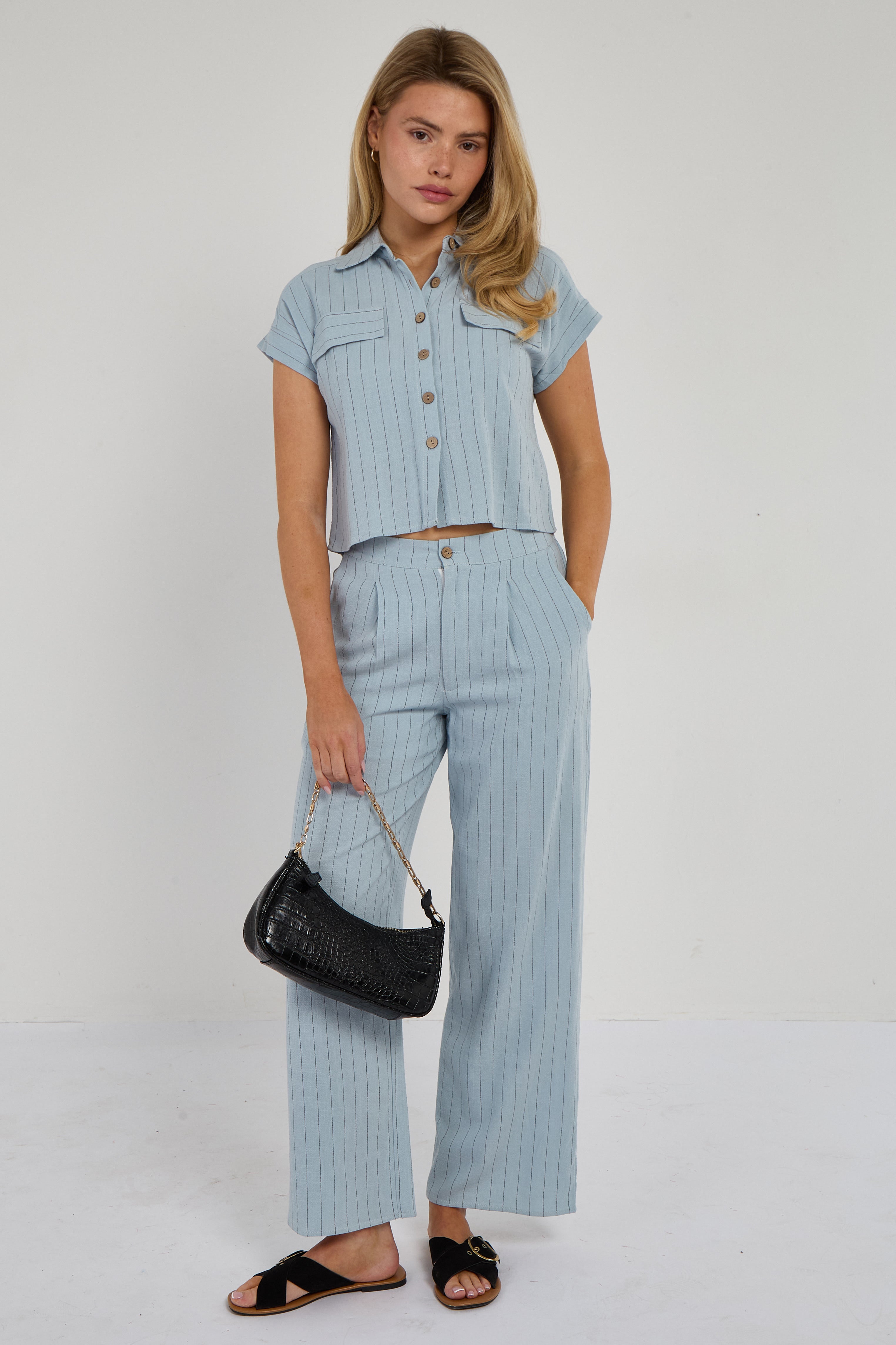 Baby Blue Pinstripe Linen Shirt and Trousers set