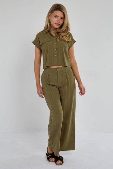 Khaki Pinstripe Linen Shirt and Trousers set