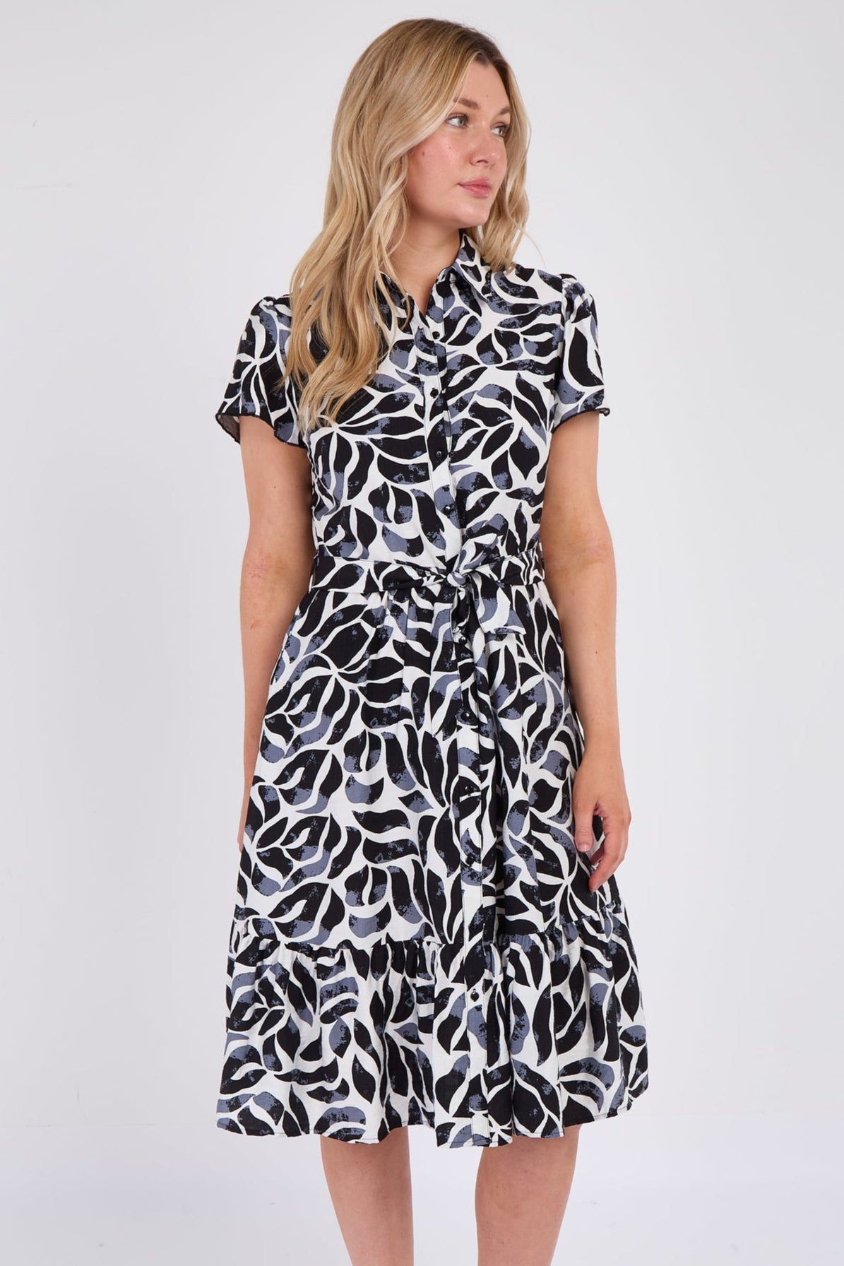 Grey Printed Short Sleeve Midi Dress
