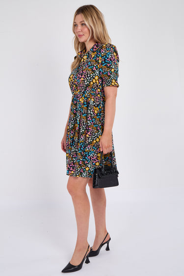 Ditsy Floral Print Black Mini Dress