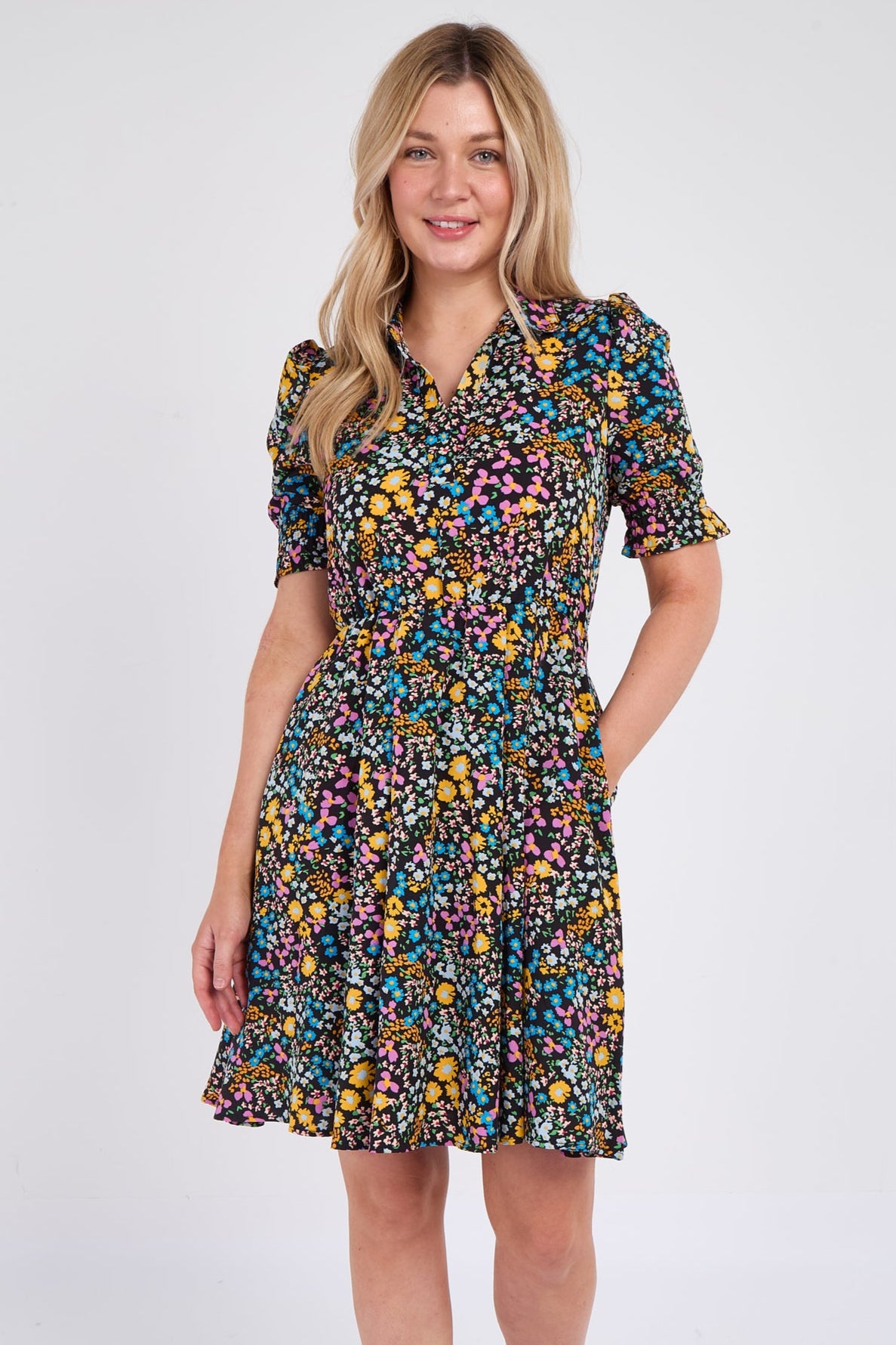 Ditsy Floral Print Black Mini Dress