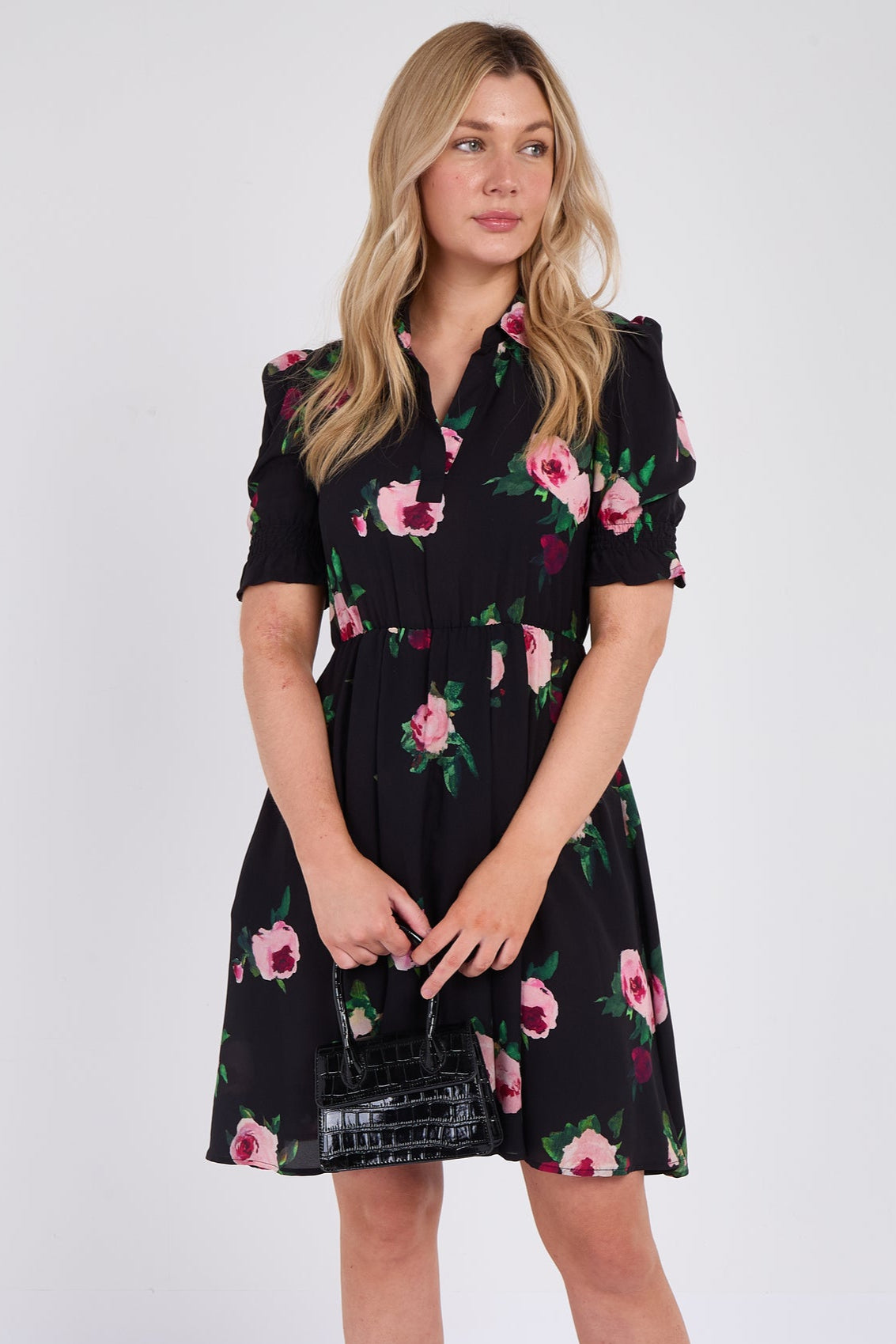 Black Roses Print Mini Dress