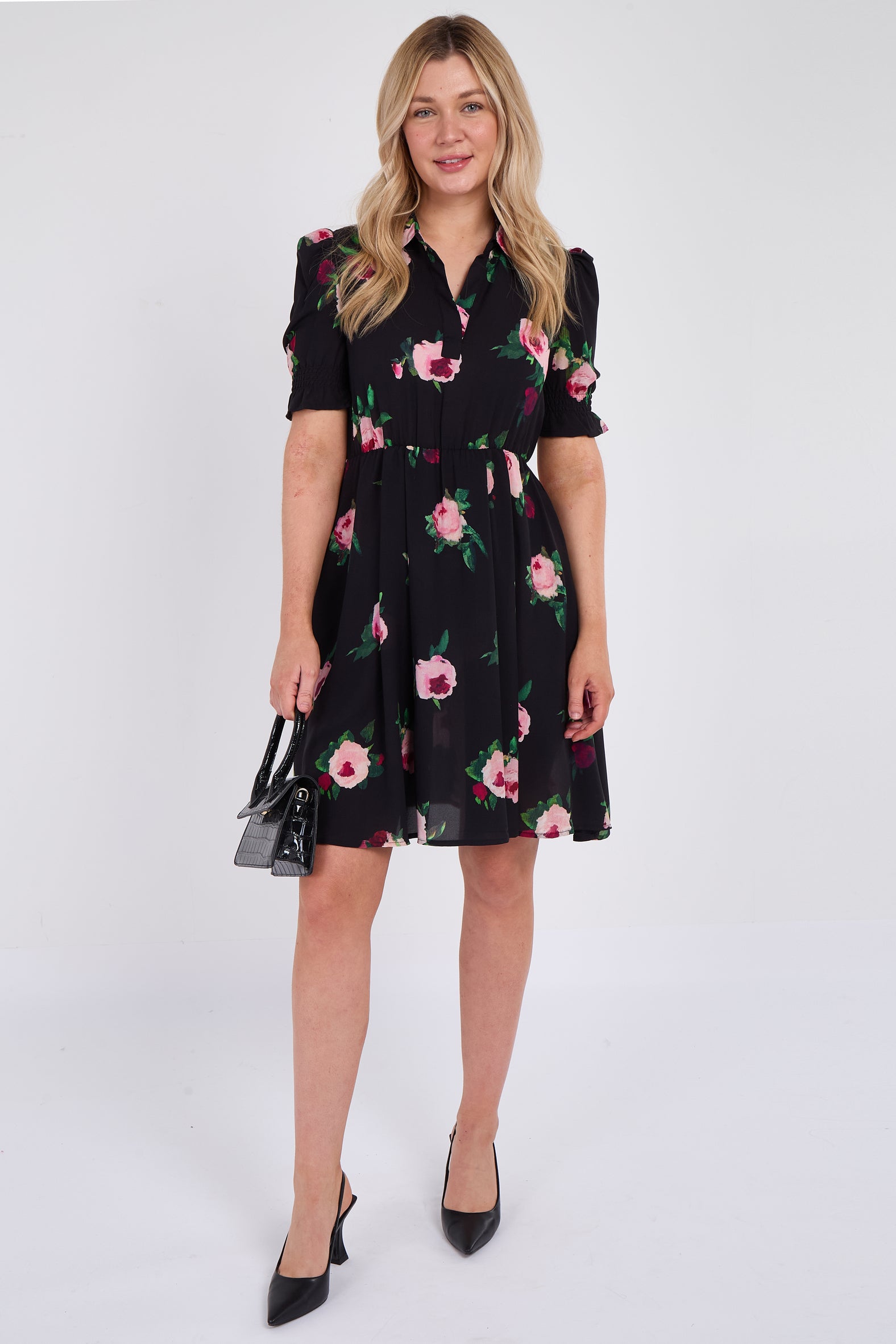 Black Roses Print Mini Dress