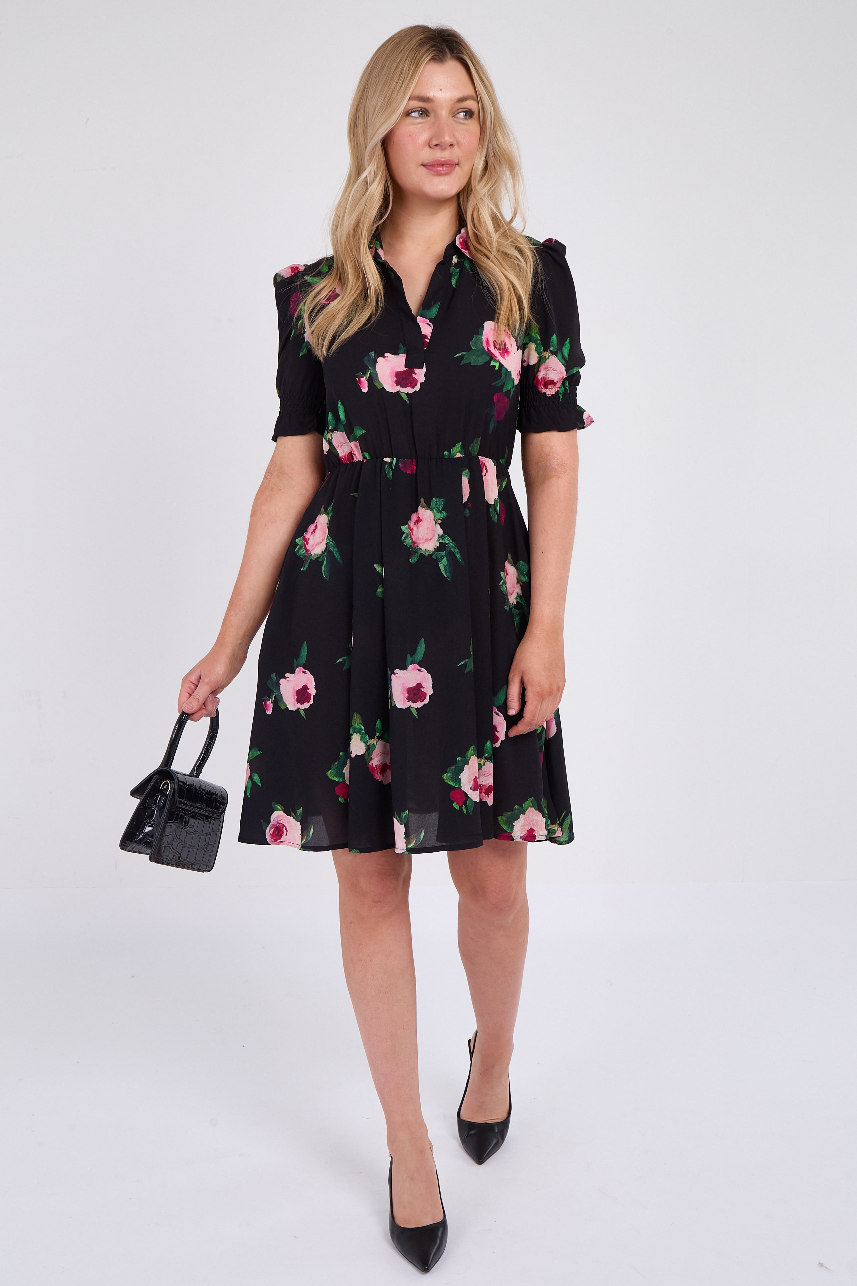 Black Roses Print Mini Dress