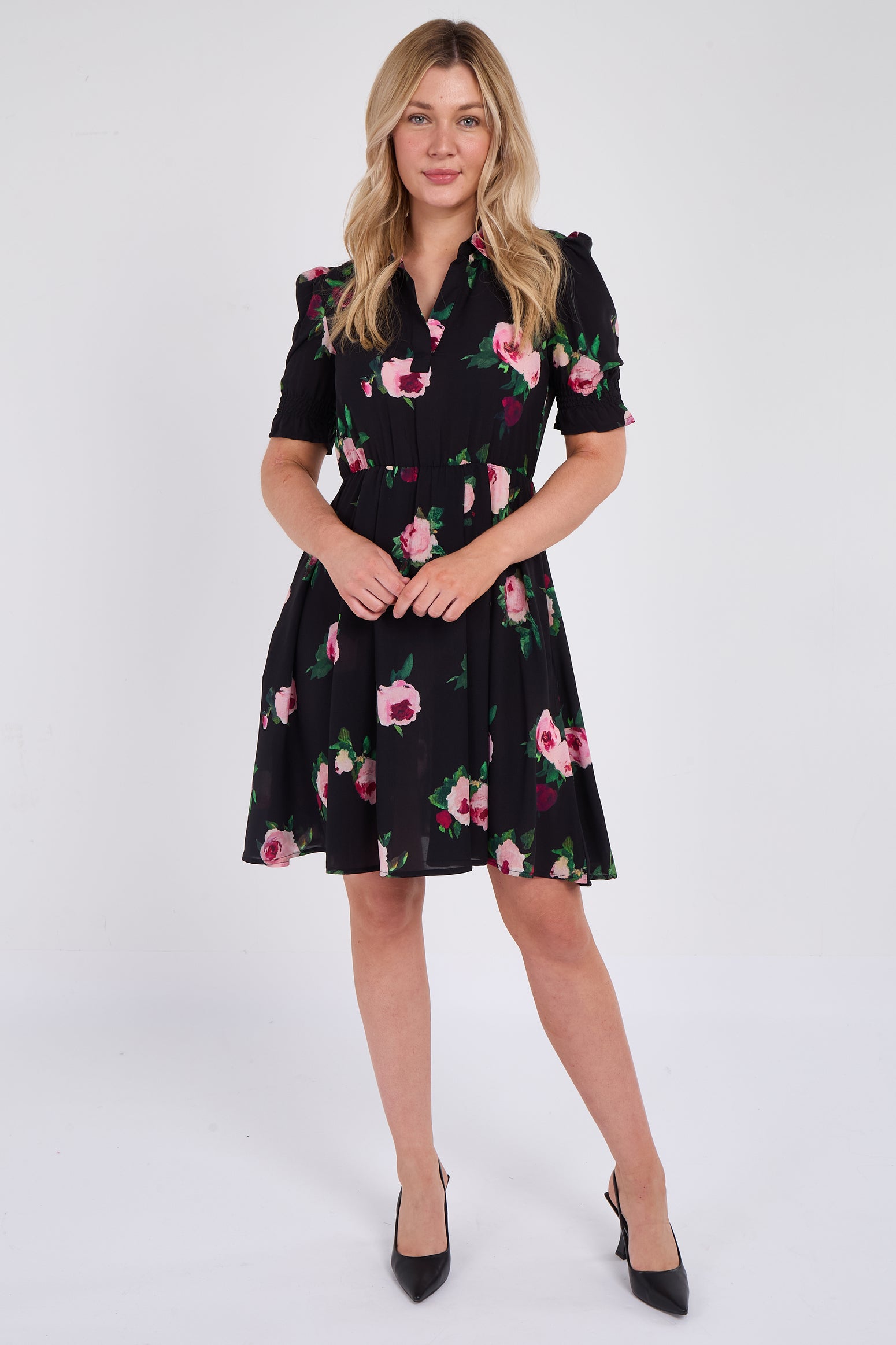 Black Roses Print Mini Dress