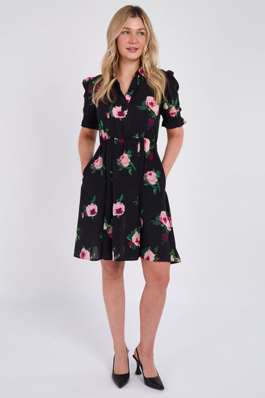Black Roses Print Mini Dress