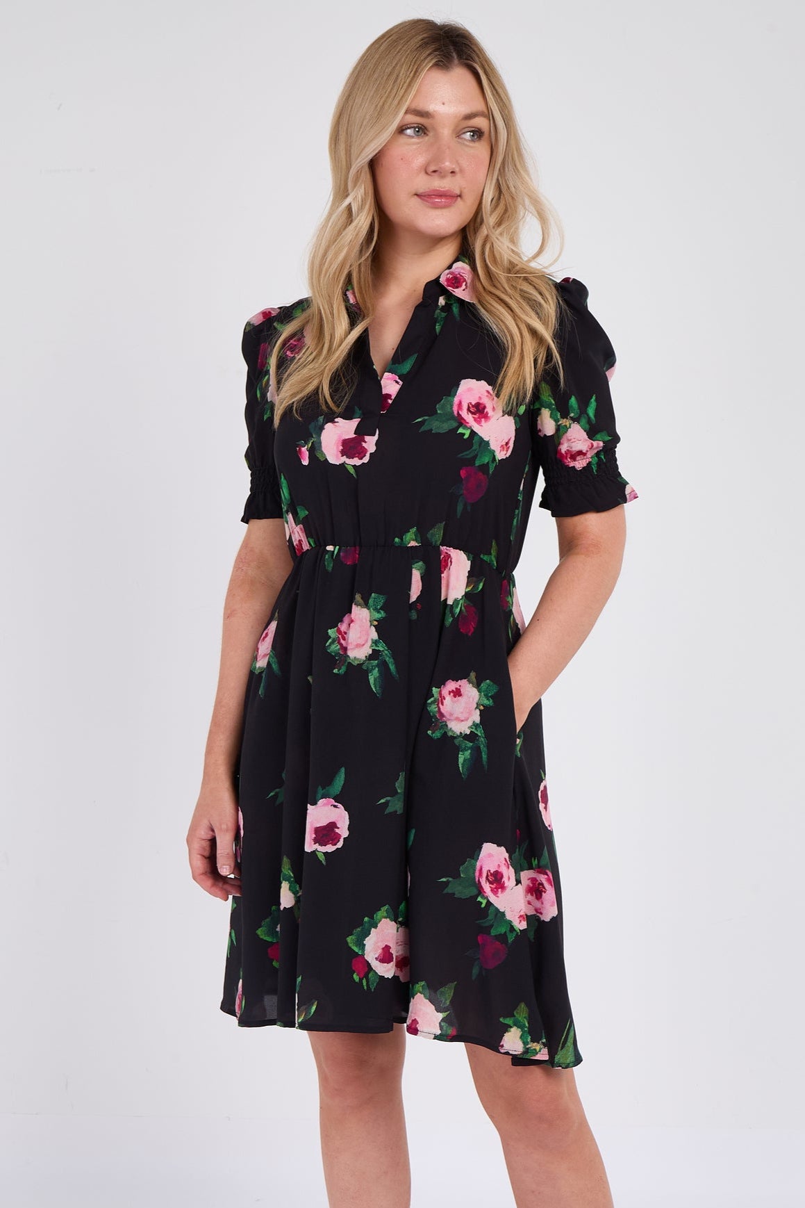 Black Roses Print Mini Dress