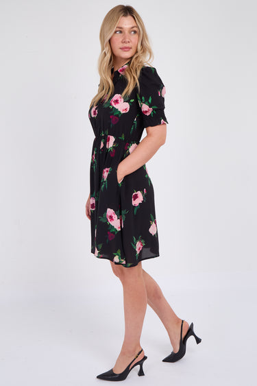 Black Roses Print Mini Dress