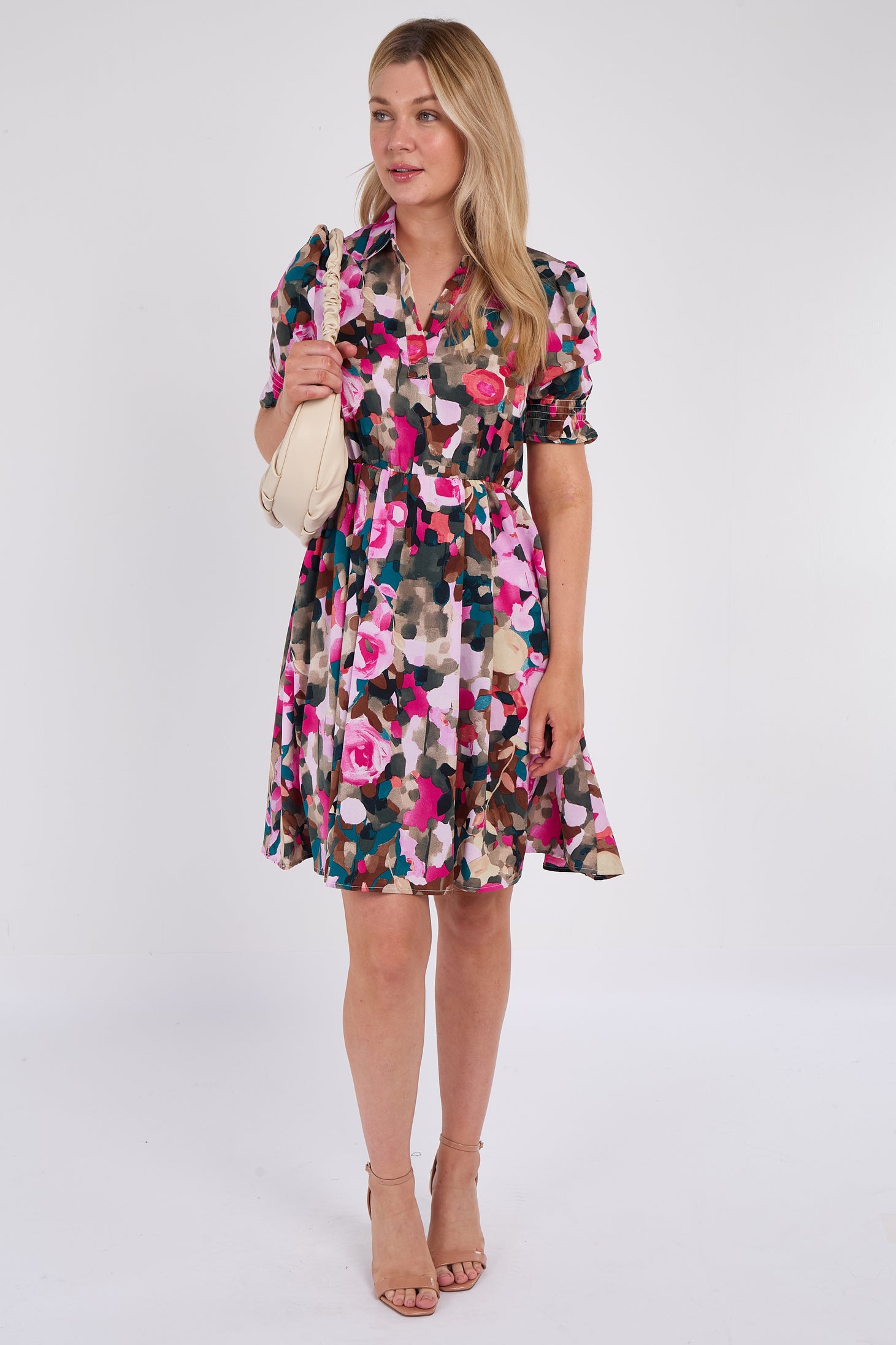 Pink Roses Print Mini Dress