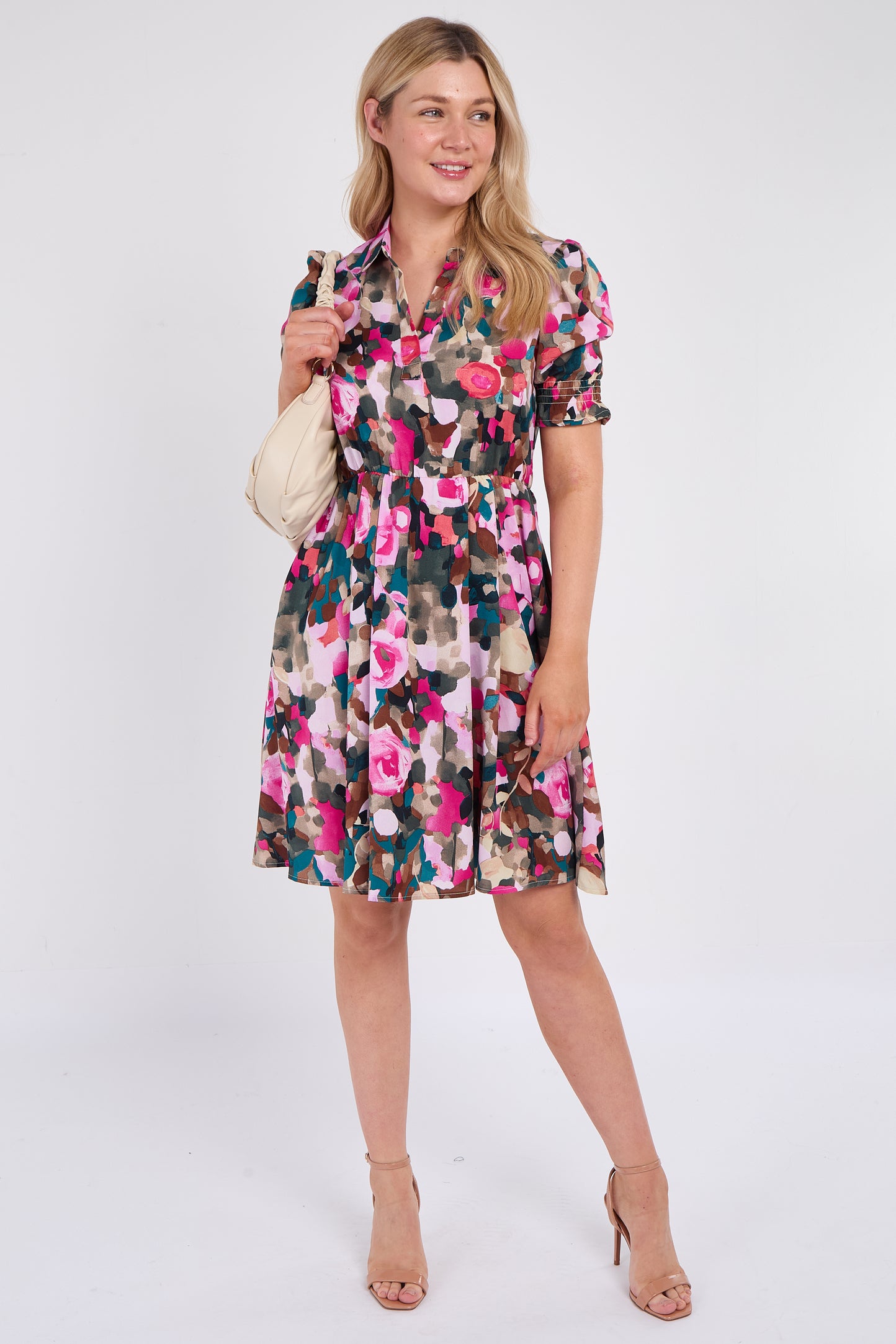 Pink Roses Print Mini Dress