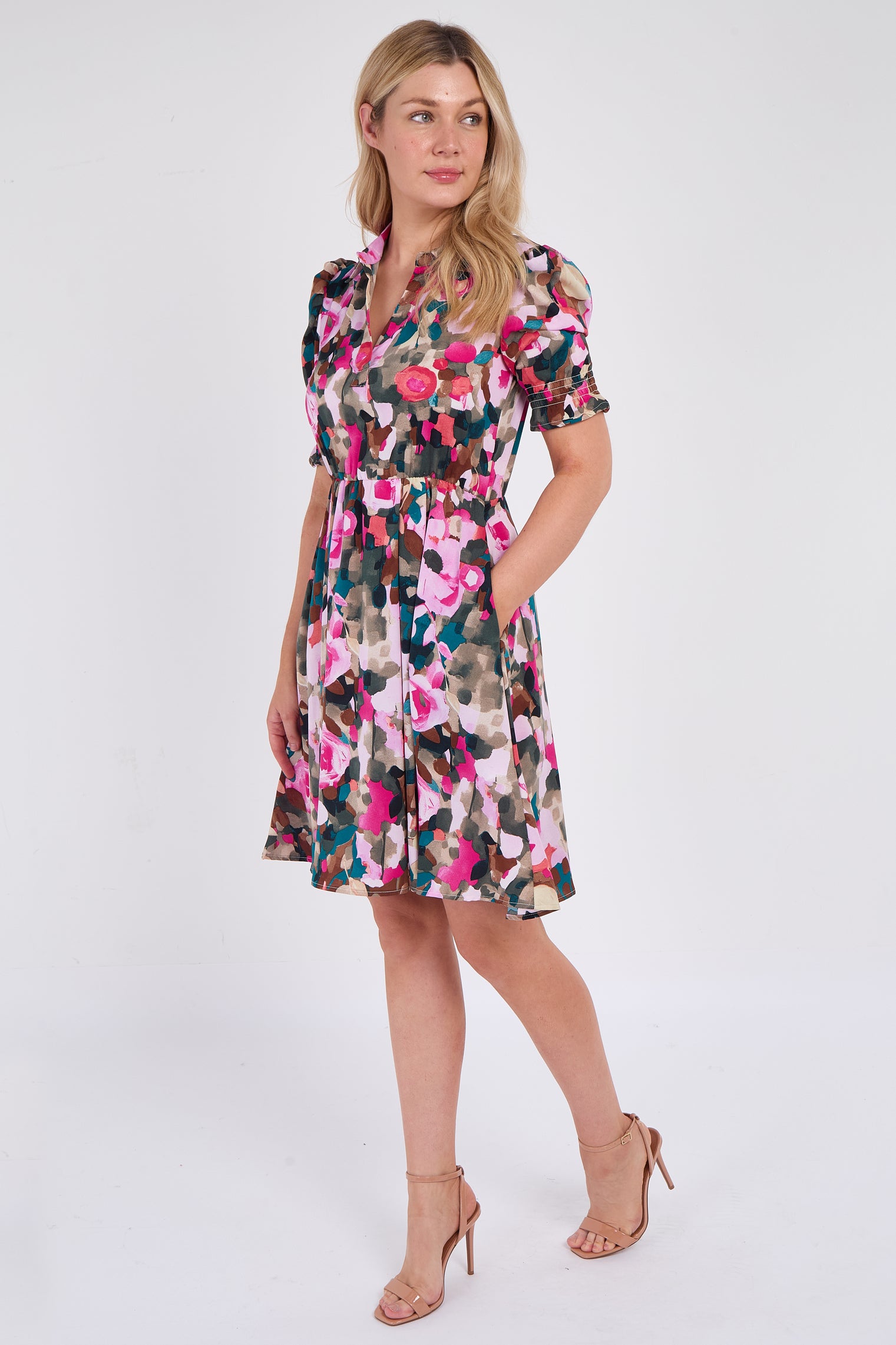 Pink Roses Print Mini Dress