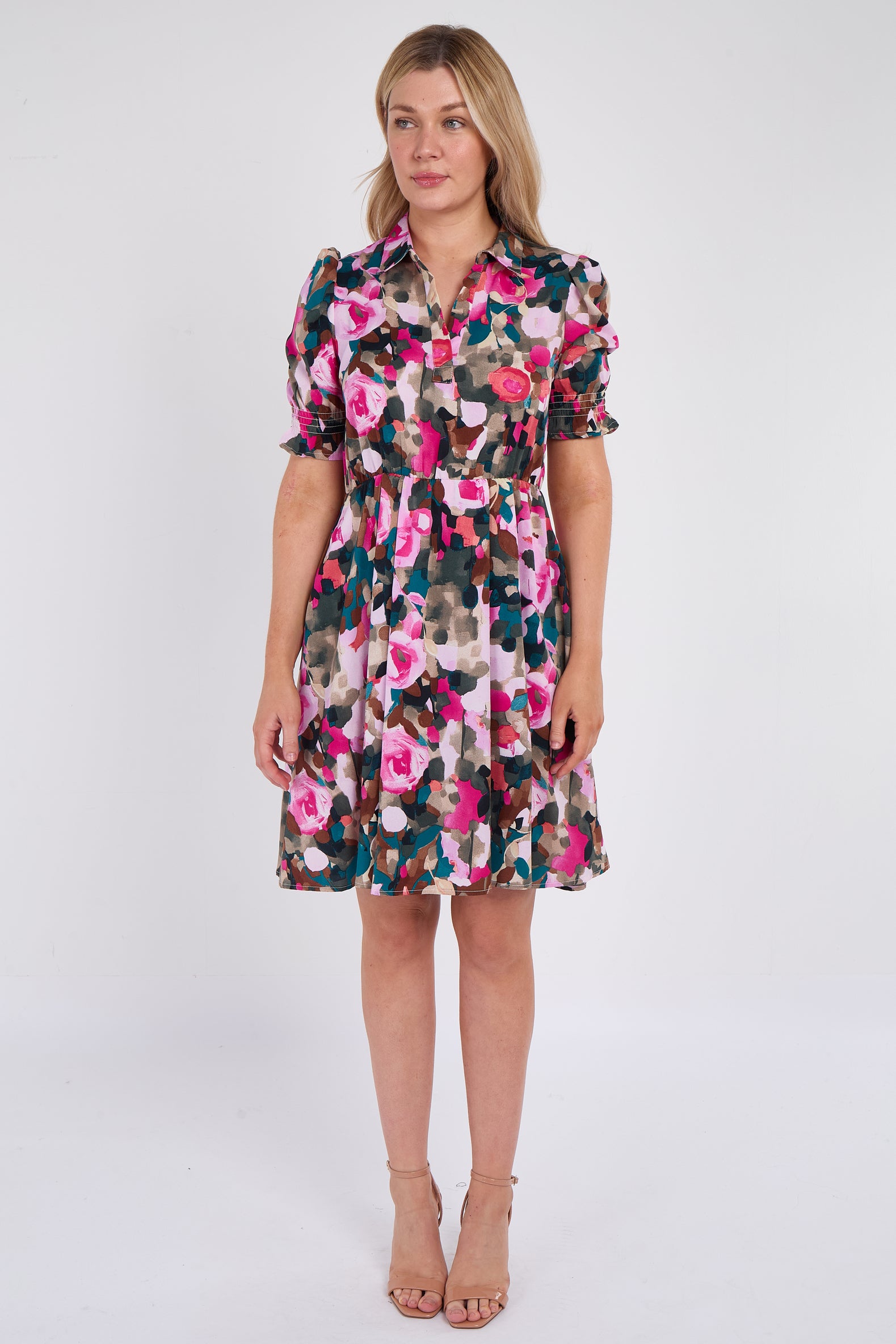 Pink Roses Print Mini Dress