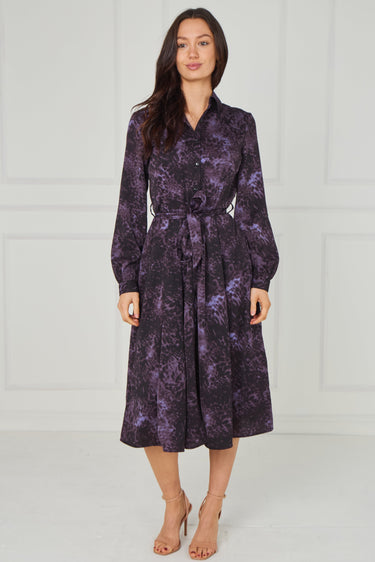 Purple Leopard Smudge Print Midi Shirt Dress