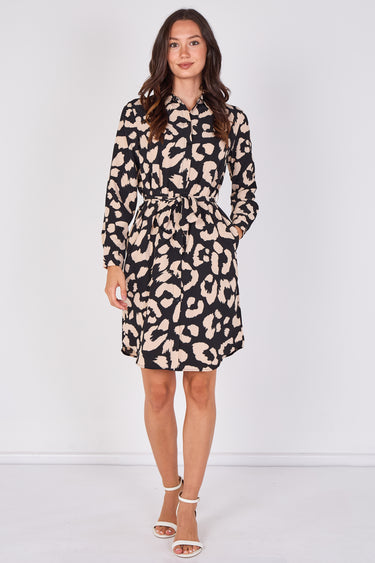 Black Leopard Print Mini Shirt Dress