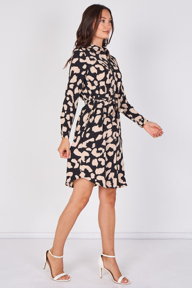 Black Leopard Print Mini Shirt Dress