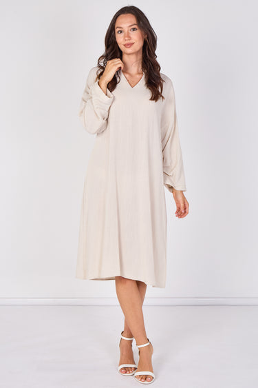 Ivory V-Neck Kaftan Midi Dress