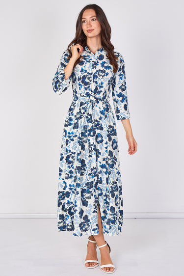 Love Sunshine Ivory Blue Botanical Print Tie Waist Maxi Dress Belted Dress Day to Night Long Sleeve Maxi Dress NEW IN Occasionwear Shirt Dress Teal