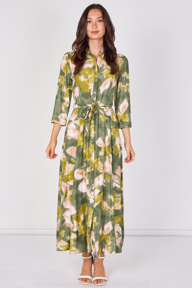 Love Sunshine Green Abstract Print Tie Waist Maxi Shirt Dress Belted Dress Day to Night Long Sleeve Maxi Dress NEW IN Occasionwear Shirt Dress