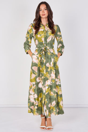 Love Sunshine Green Abstract Print Tie Waist Maxi Shirt Dress Belted Dress Day to Night Long Sleeve Maxi Dress NEW IN Occasionwear Shirt Dress