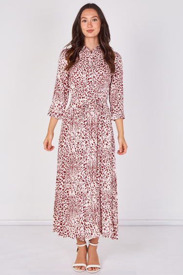 Love Sunshine Burgundy Animal Print Tie Waist Maxi Shirt Dress Belted Dress Day to Night Long Sleeve Maxi Dress NEW IN Occasionwear Shirt Dress