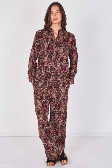 Love Sunshine Burgundy Paisley Print Shirt and Trouser Set Co ord sets LS-5002 LS-5002&9057 LS-9057