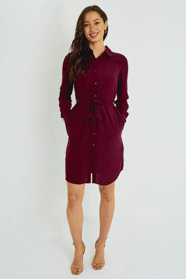 Merlot Button-Front Mini Shirt Dress