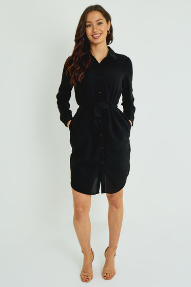 Black Button-Front Mini Shirt Dres