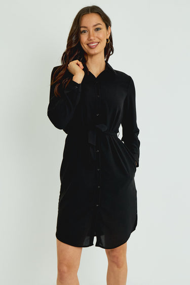Black Button-Front Mini Shirt Dres