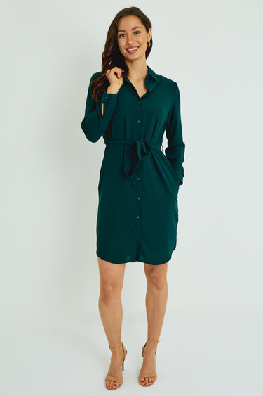 Emerald Button-Front Mini Shirt Dress