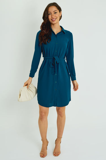 Teal Button-Front Mini Shirt Dress
