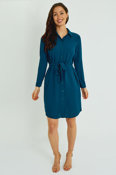 Teal Button-Front Mini Shirt Dress