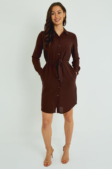 Chocolate Button-Front Mini Shirt Dress