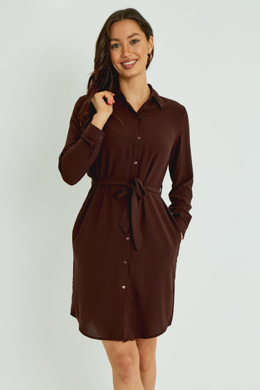 Chocolate Button-Front Mini Shirt Dress