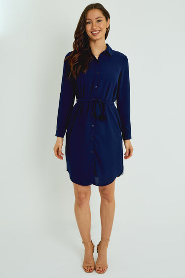 Navy Button-Front Mini Shirt Dress