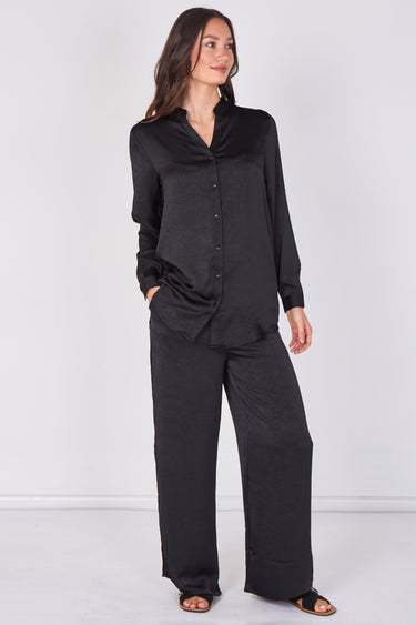 Love Sunshine Black Satin Shirt and Wide Leg Trouser Co-ord Set Co ord sets LS-5002 LS-5002&9057 LS-9057