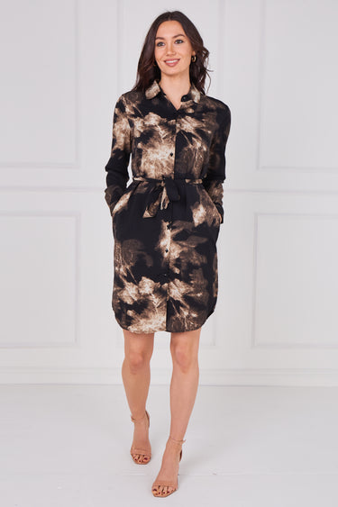 Caramel Marble Effect Print Shirt Dress