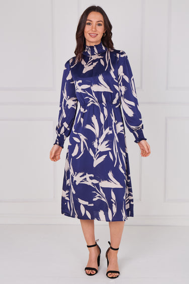 Sapphire Whisper Floral Shirred Neck Midaxi Dress